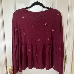 Women's Floral Burgundy Peplum Top